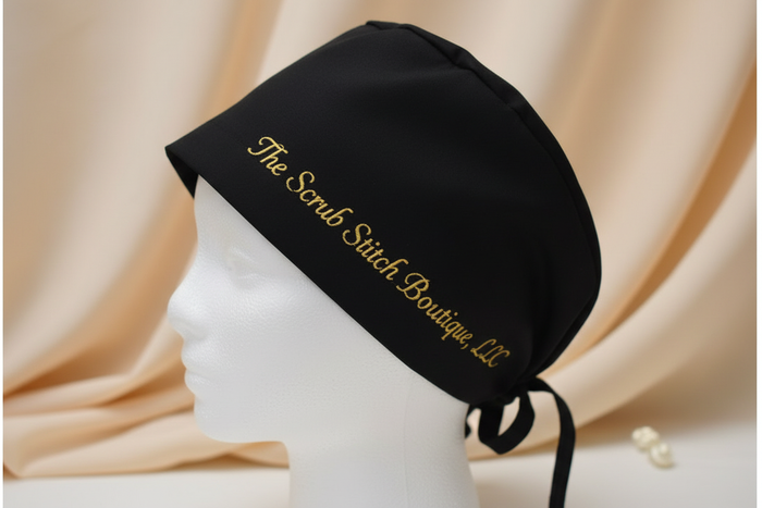 Personalized scrub cap in gold thread