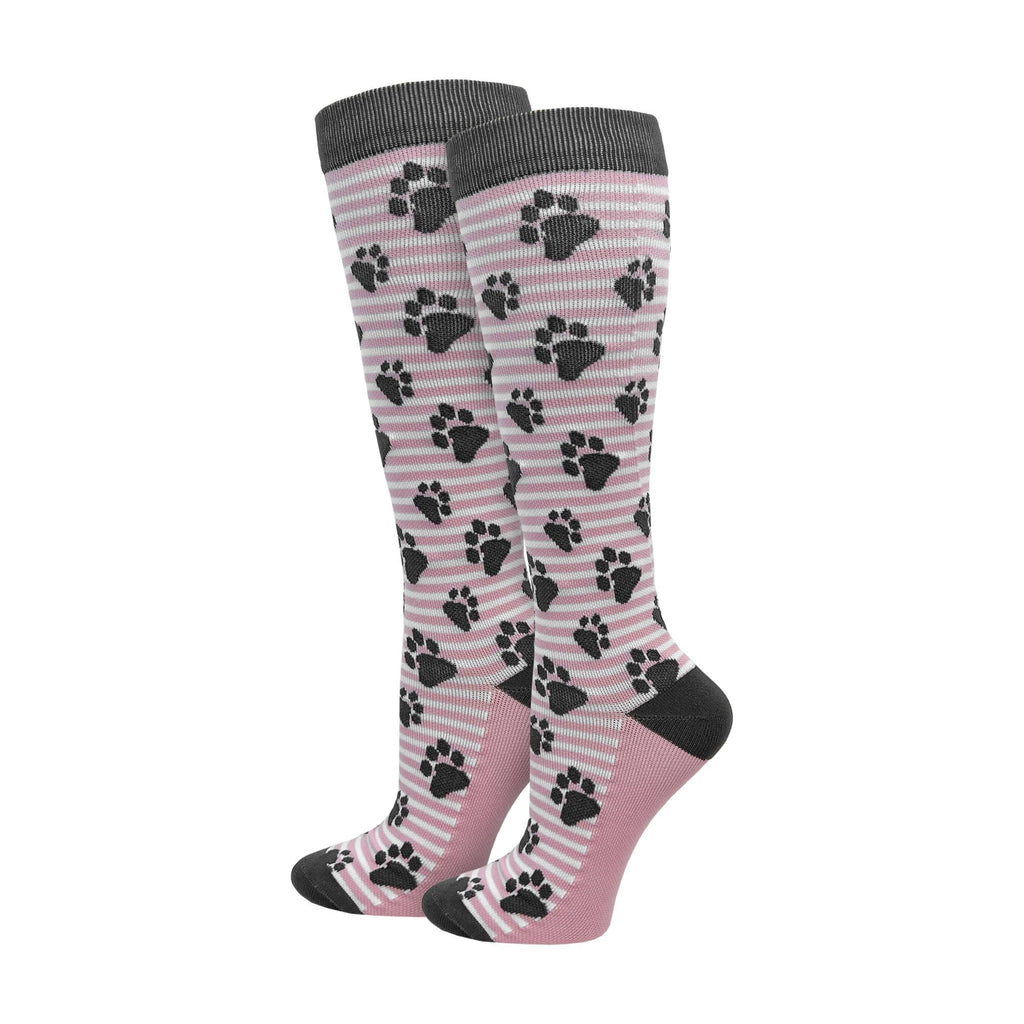 Pink Paws Fashion Compression Socks | Cute Knee High Medical Support Socks for Nurses