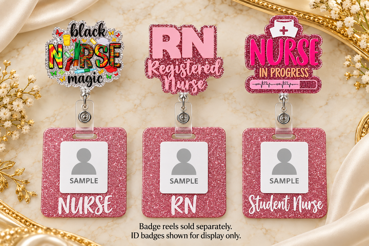 Pink Glitter Nurse Badge Buddy – RN, LPN, CNA & More