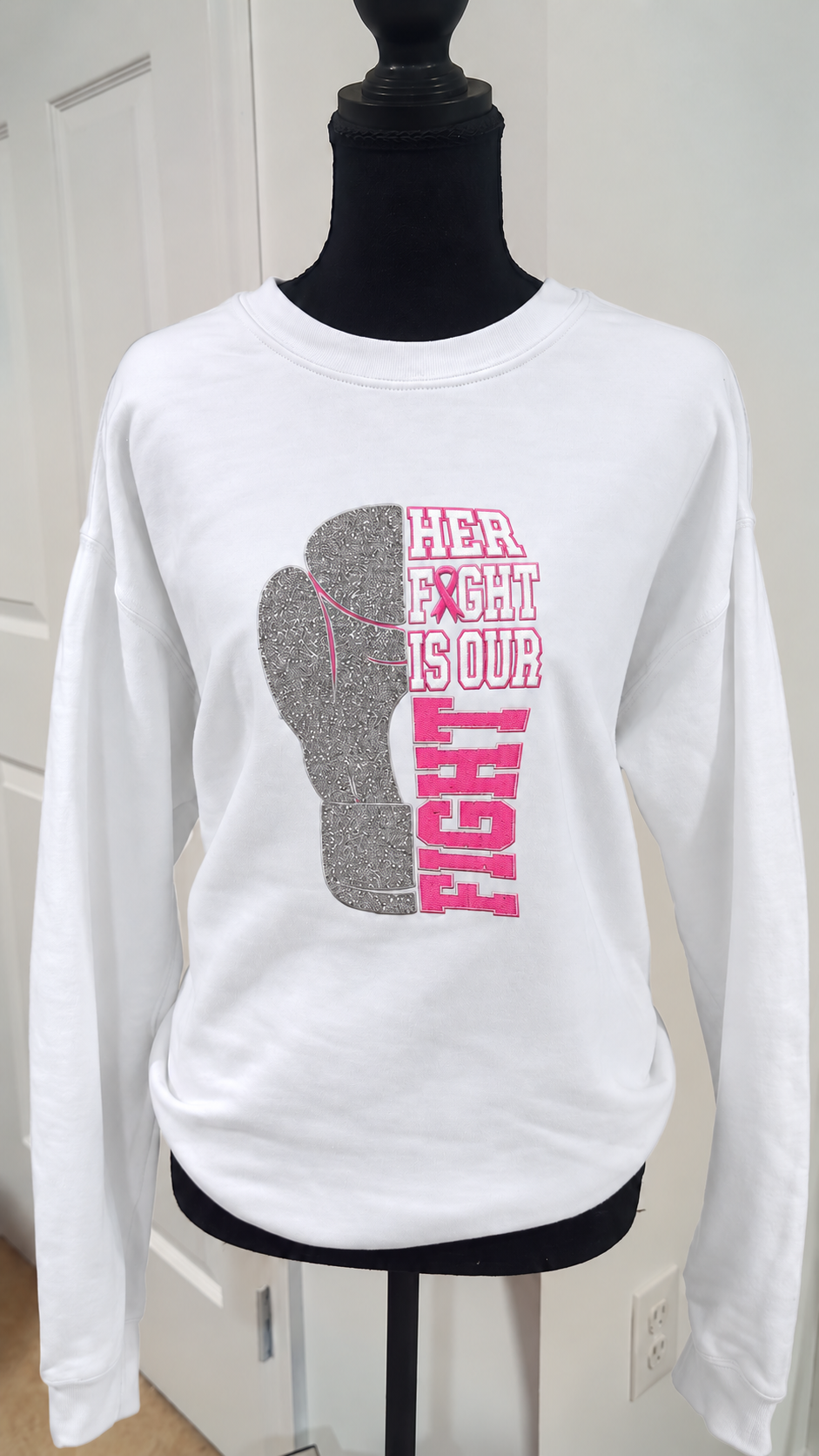 Her Fight Is Our Fight Embroidered Breast Cancer Awareness Sweatshirt
