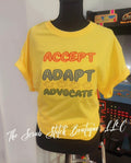 Accept, Adapt, Advocate Autism Awareness Appliqué T-Shirt