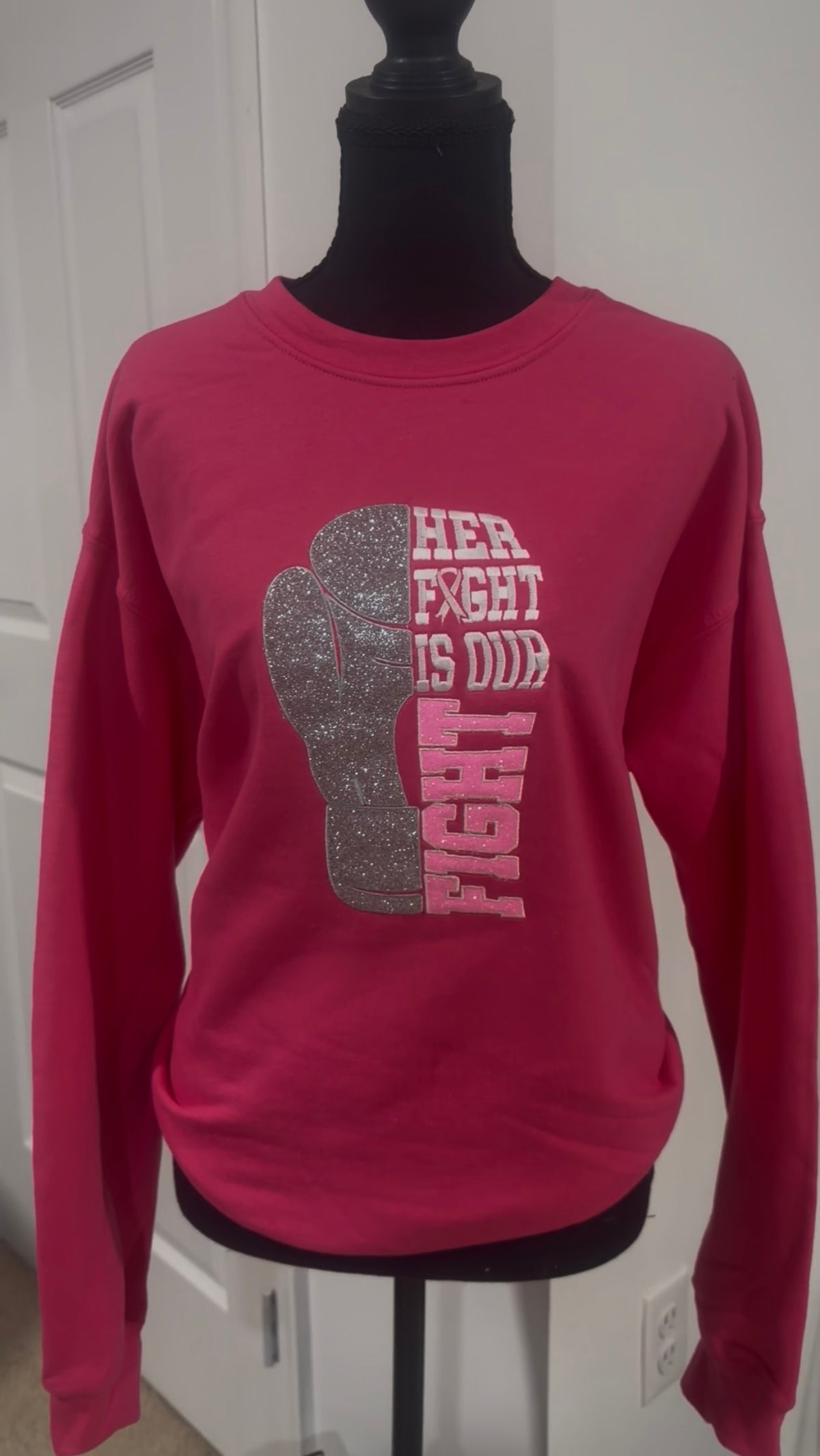 Her Fight Is Our Fight Embroidered Breast Cancer Awareness Sweatshirt