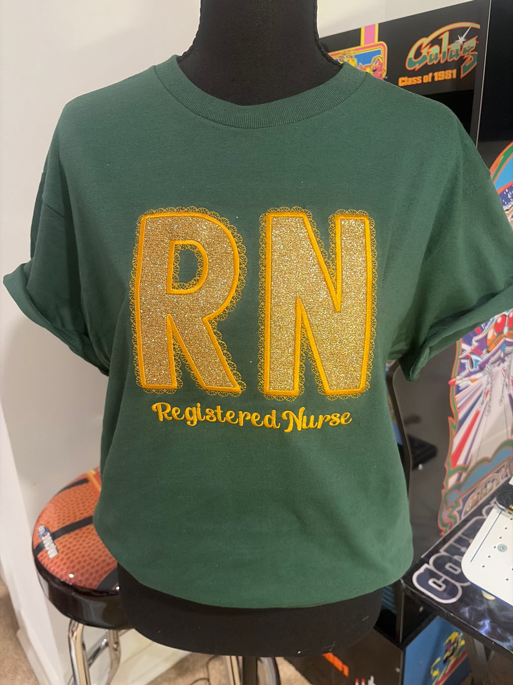 RN Registered Nurse Glitter Appliqué Shirt | Custom Embroidered Nurse T-Shirt | Handmade Nursing Gift