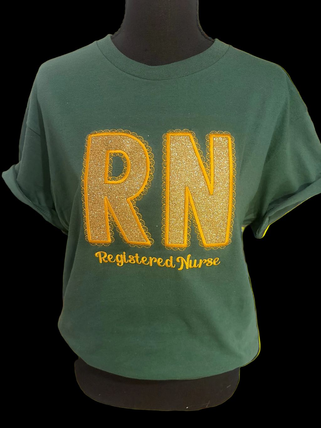 RN Registered Nurse Glitter Appliqué Shirt | Custom Embroidered Nurse T-Shirt | Handmade Nursing Gift