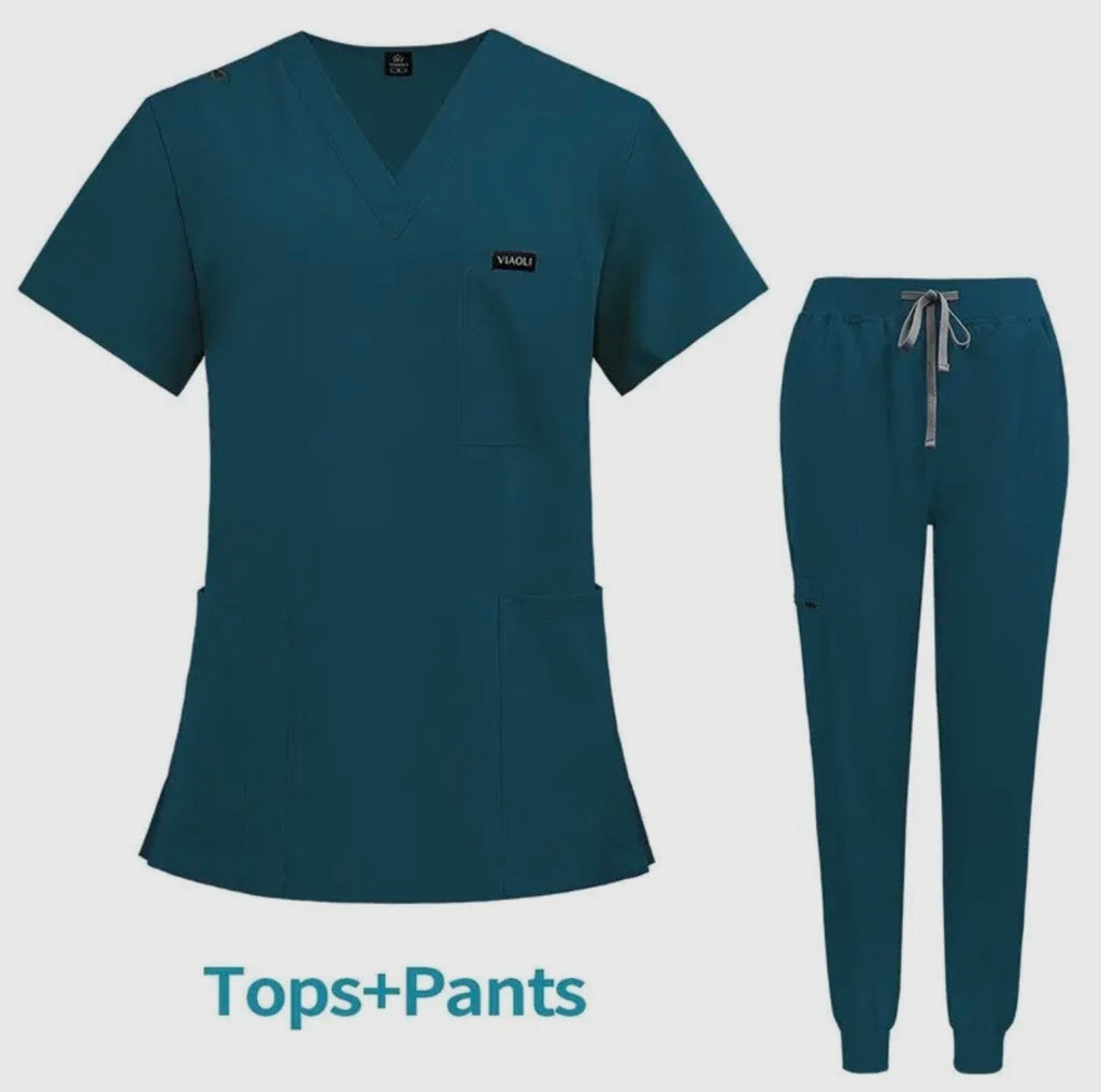Unisex Quick-Dry Scrub Set | Breathable Short Sleeve Medical Scrub Top & Pants