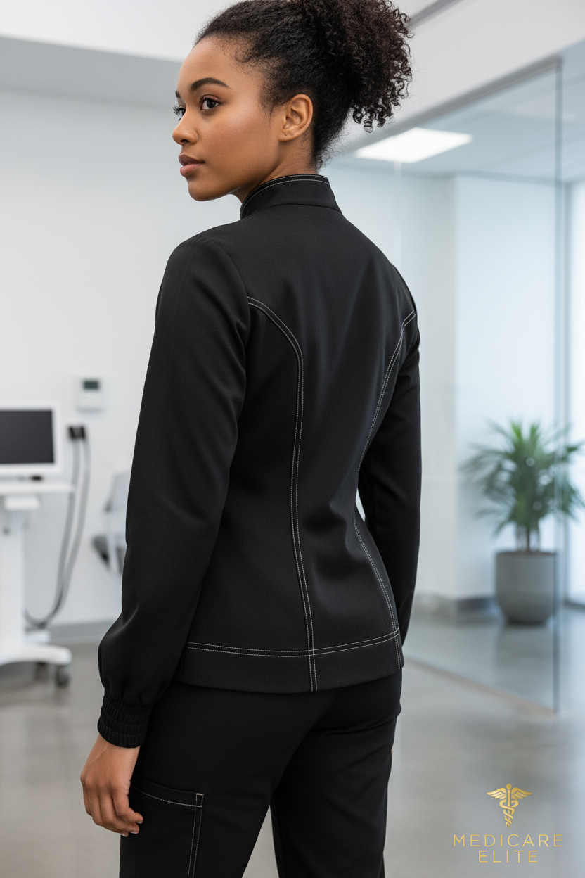 Black scrub jacket tailored fit view