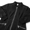 Black scrub jacket zipper and pocket details