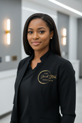 Healthcare professional wearing embroidered scrub jacket