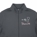 Custom embroidered gray hoodie with heartbeat stethoscope design and Brown, LPN personalization