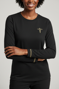 Medical Professional Long Sleeve T-Shirt - Black with Gold Accents - Layering Essential