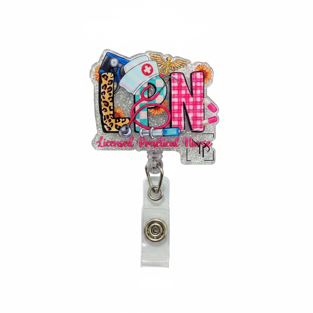 LPN Gray Glitter Badge Reel