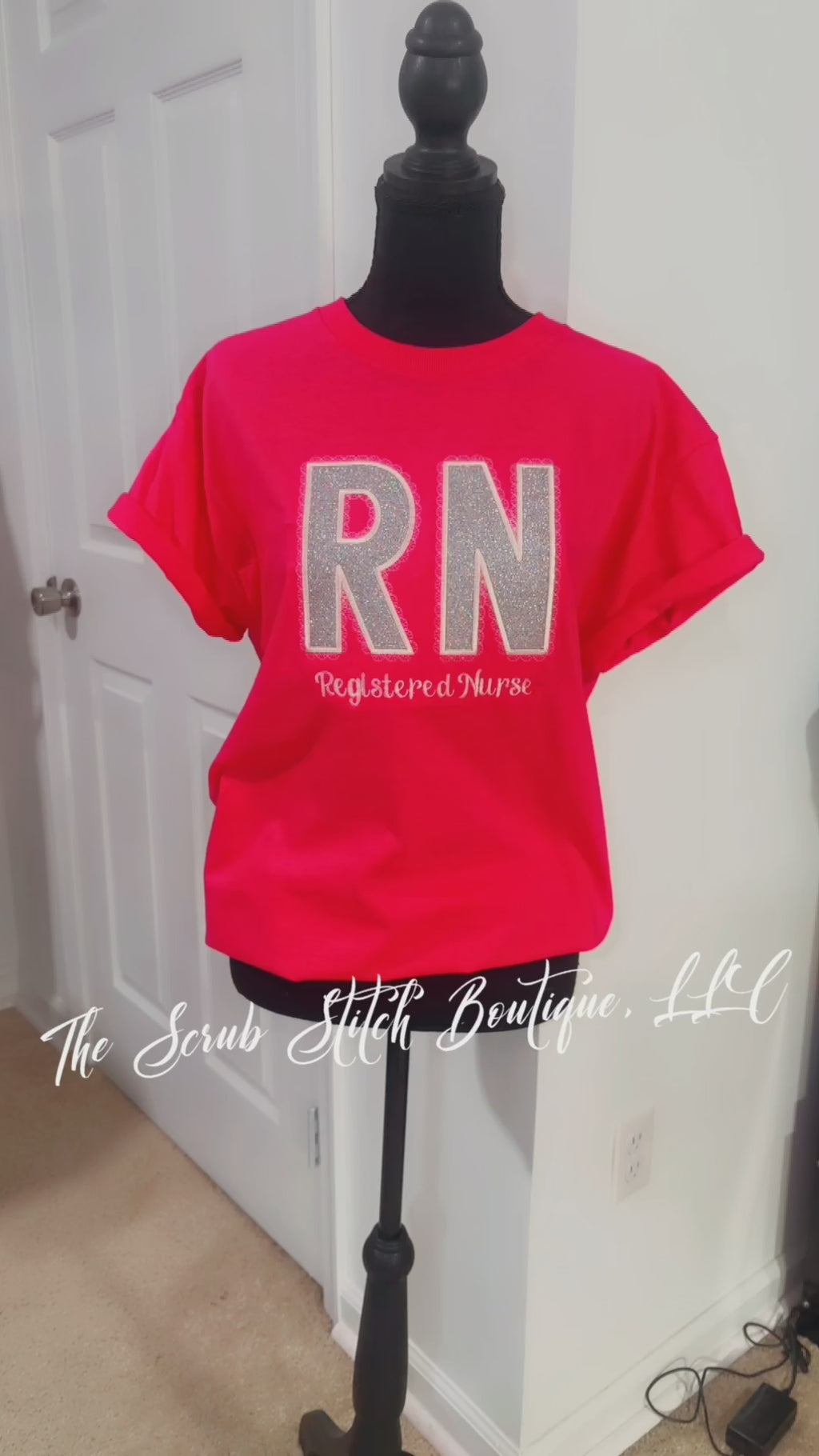 RN Registered Nurse Glitter Appliqué Shirt | Custom Embroidered Nurse T-Shirt | Handmade Nursing Gift