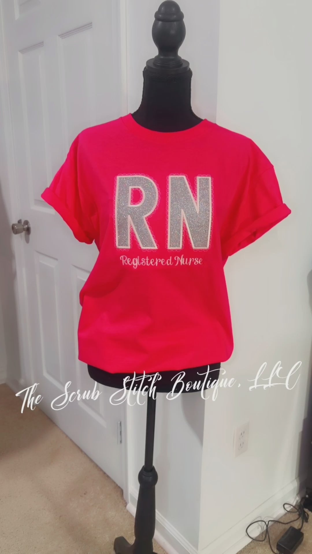 RN Registered Nurse Glitter Appliqué Shirt | Custom Embroidered Nurse T-Shirt | Handmade Nursing Gift