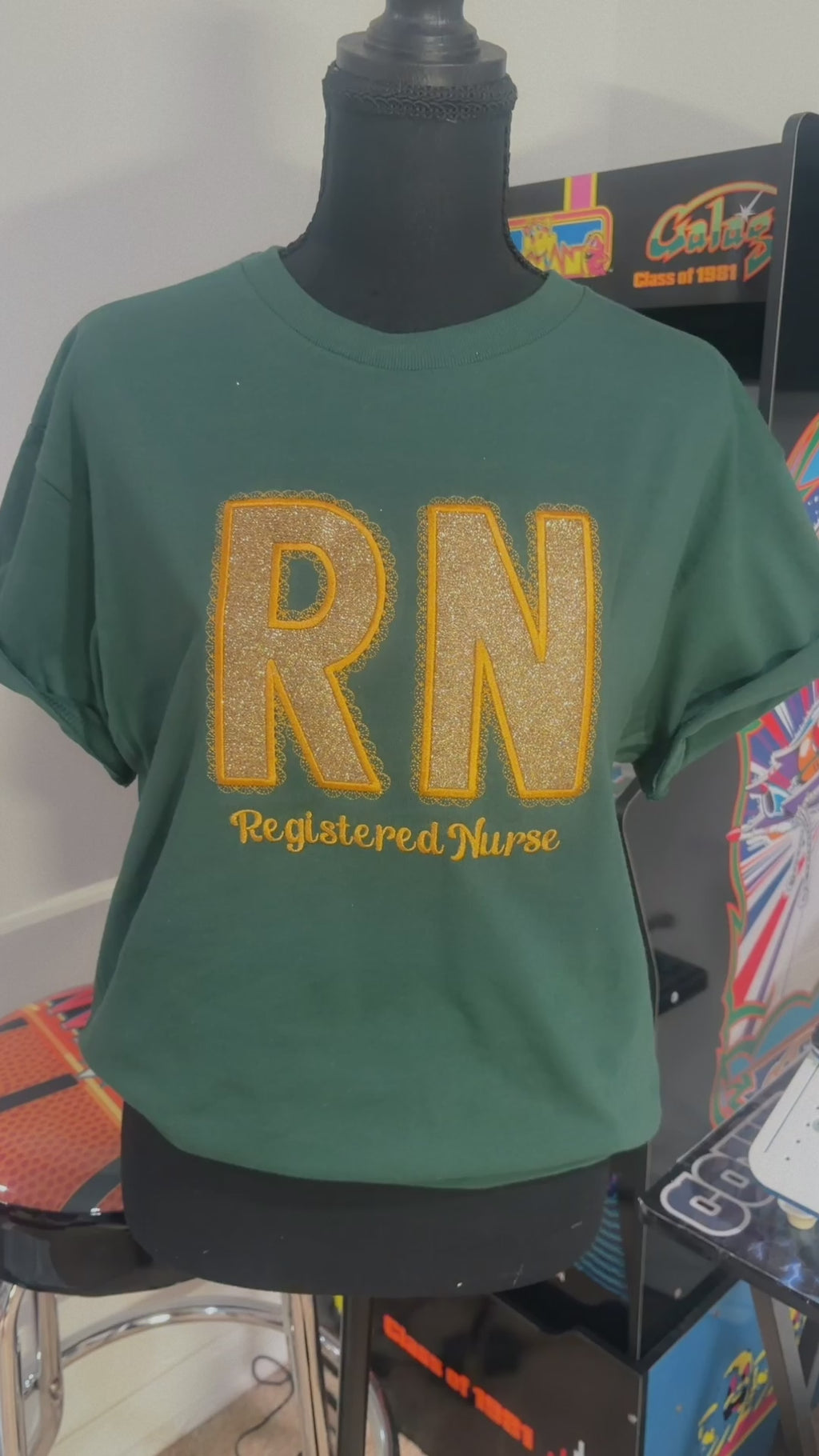 RN Registered Nurse Glitter Appliqué Shirt | Custom Embroidered Nurse T-Shirt | Handmade Nursing Gift