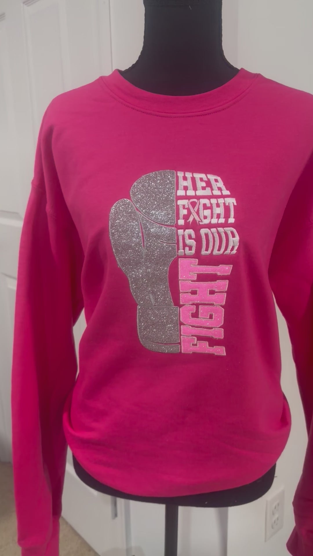 Her Fight Is Our Fight Embroidered Breast Cancer Awareness Sweatshirt