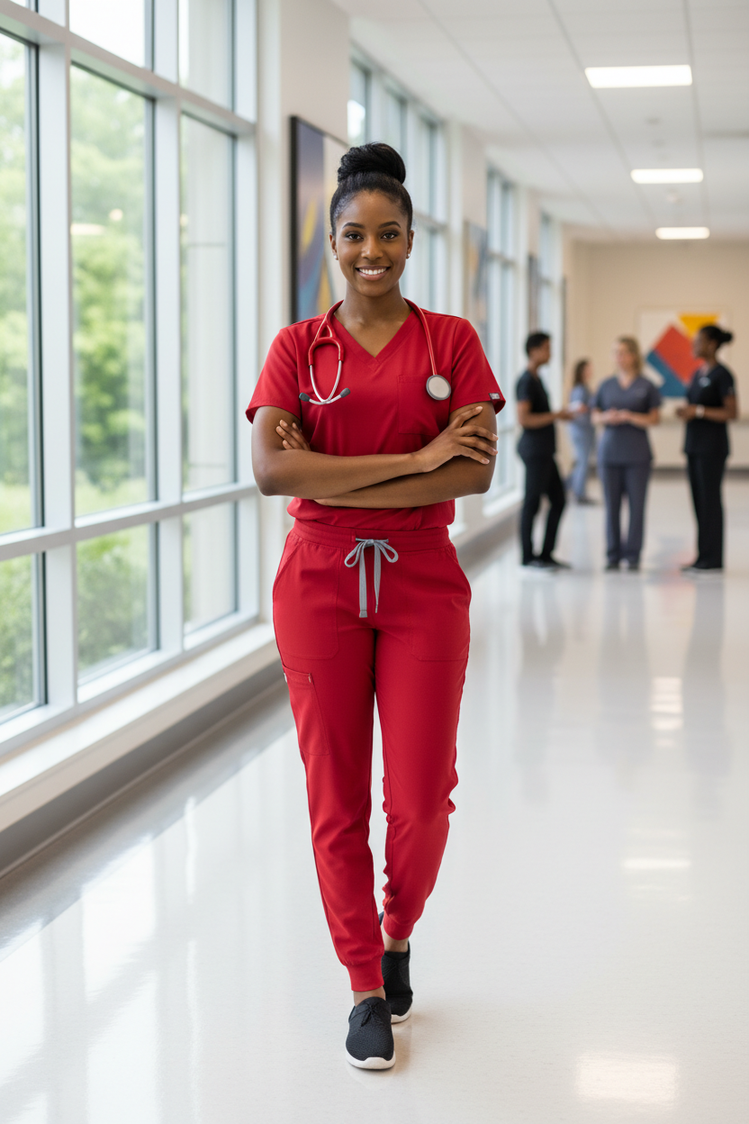 Red Scrub Set Lifestyle