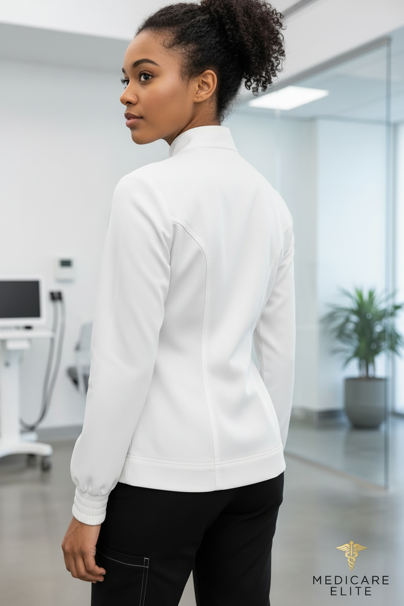 White scrub jacket back view